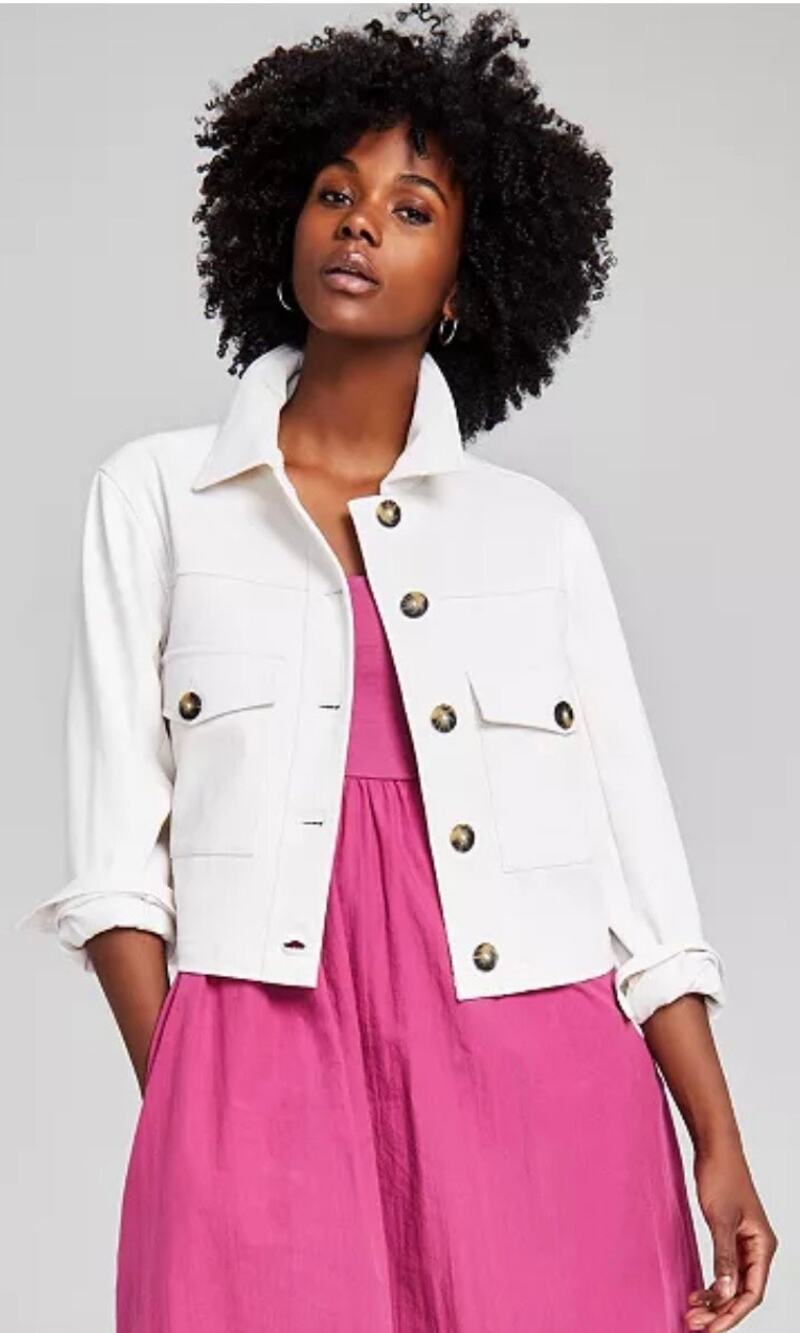 AND NOW THIS Women's Long-Sleeve Cropped Shacket “Size M” NWT (B35)